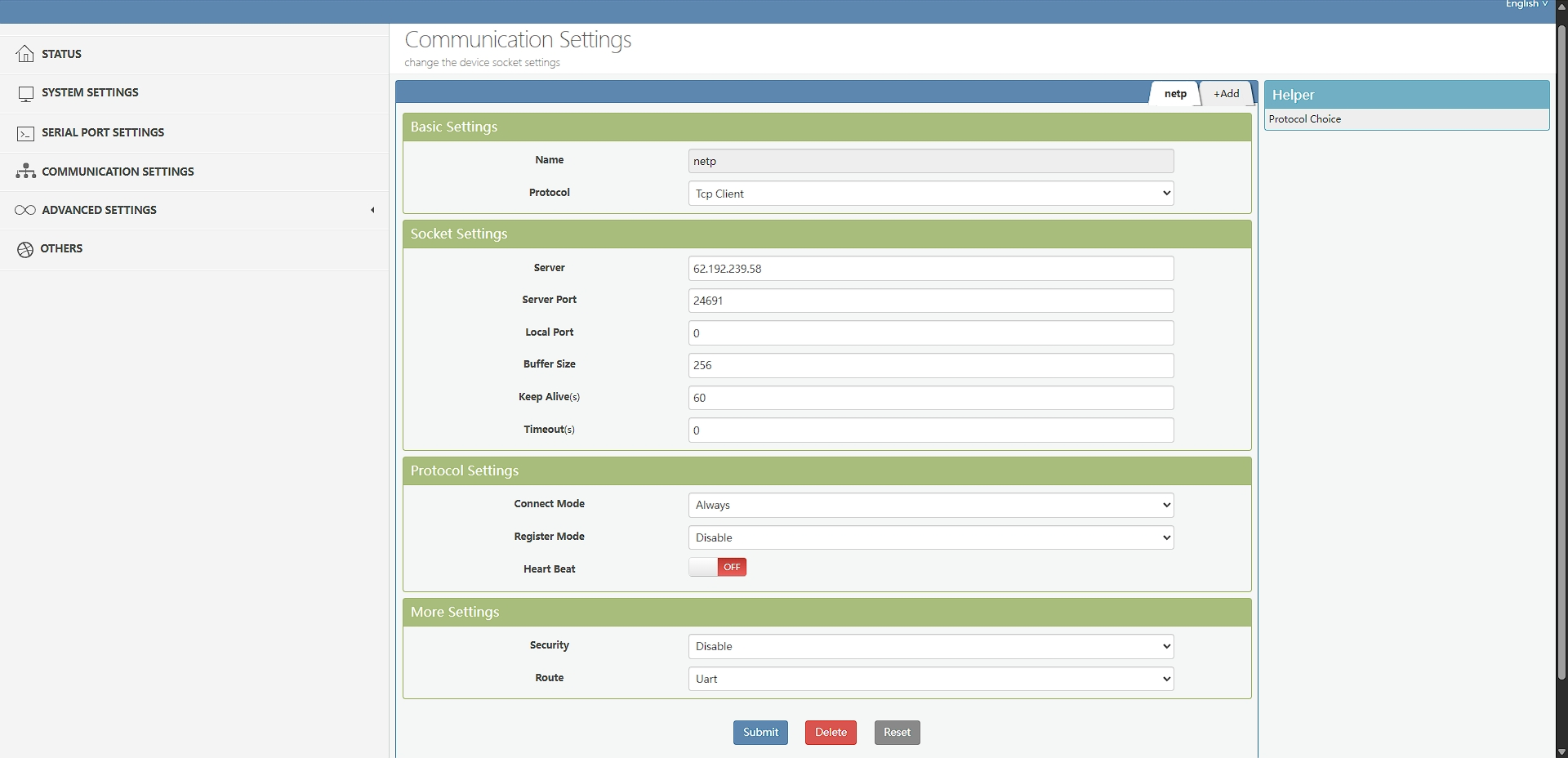 Communication settings